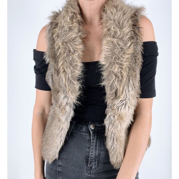 Express Open Front Brown Faux Fur Vest Size Small - Picture 1 of 3
